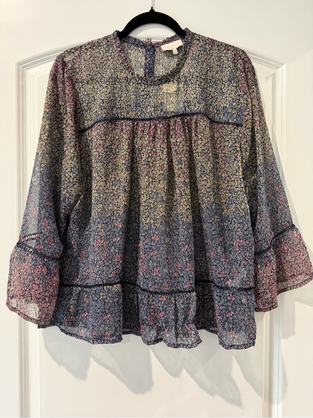 🆕 Lucky Brand Sheer Floral Flowy Peasant Blouse - (XL)